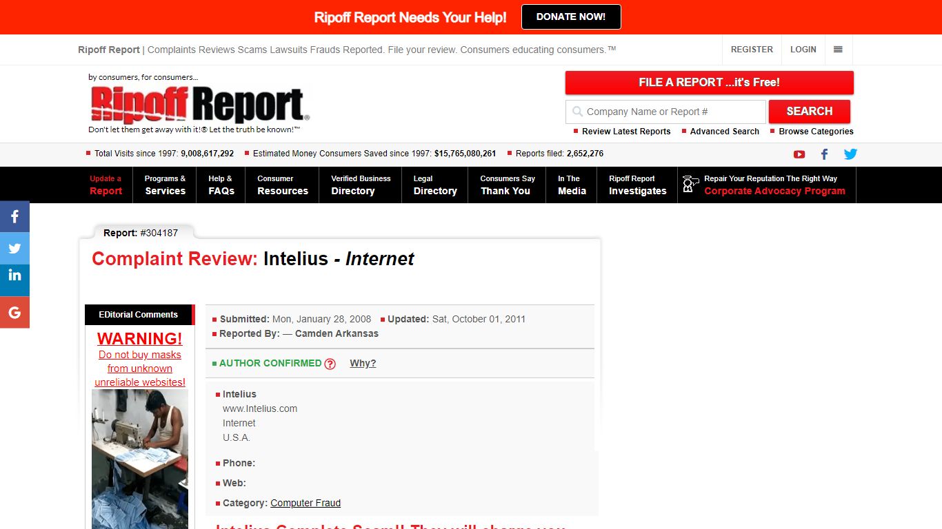 Ripoff Report | Intelius Review - Internet - Intelius complete scam