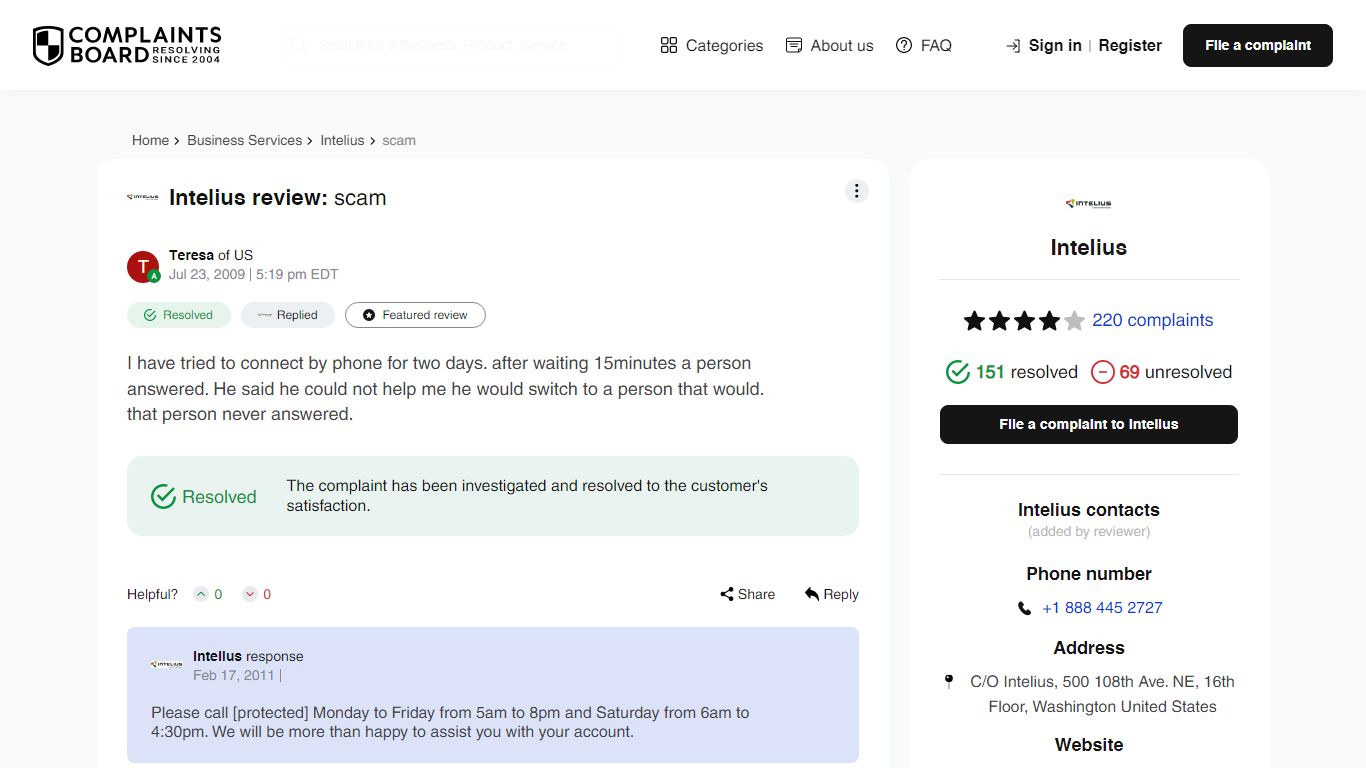 [Resolved] Intelius Review: scam - ComplaintsBoard.com